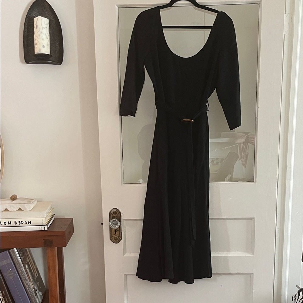 Zara Linen Belted Long Sleeve Maxi Dress